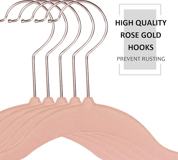 VECELO Premium Velvet Clothes Hangers Suit Heavy Duty (50 Pack)-Non Slip & Space-Saving with 6 Finger Clips & Tie Rack Excellent for Men and Women,Pink