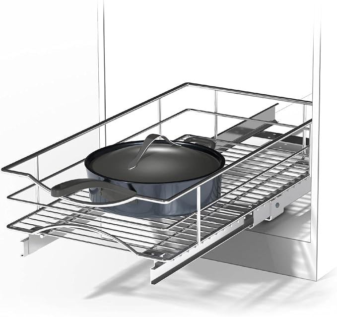 Home Zone Living Pull Out Kitchen Cabinet Organizer with Slide Out Drawer for Space Saving Storage, 14” W x 21” L | 21" x 14" x 5.55" with Effortless Slide-Out Access and Heavy-Duty Stability