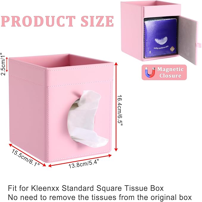Sumnacon Square Tissue Box Cover with Storage Tray, Decorative Cube Tissue Holder PU Leather Facial Tissues Organizer Stylish Modern Tissue Dispenser for Bathroom Toilet Tank Vanity Dresser Table