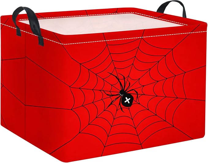 Rectangular Baby Kids Storage Basket for Home Kitchen Girls Cute Toy Storage Bin Organizer Shelf Book Room Decor(Red Spider)
