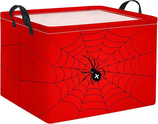 Rectangular Baby Kids Storage Basket for Home Kitchen Girls Cute Toy Storage Bin Organizer Shelf Book Room Decor(Red Spider)