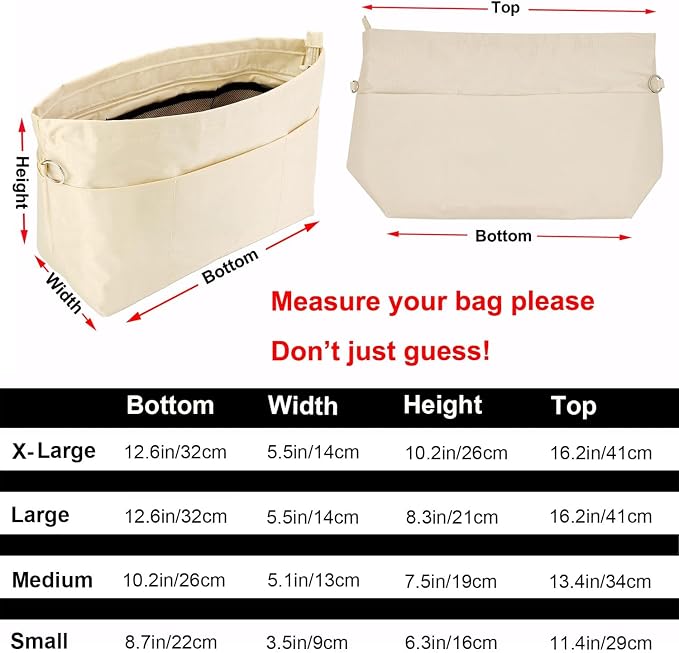 Handbag Tote Purse Organizer Insert, Small, Beige | Bag Divider Liner Shaper Separator in Bag with Zipper, 11 Pockets Compartments