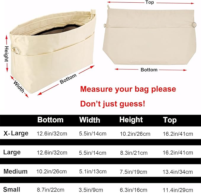 Handbag Tote Purse Organizer Insert, X Large, Beige | Bag Divider Liner Shaper Separator in Bag with Zipper, 11 Pockets Compartments