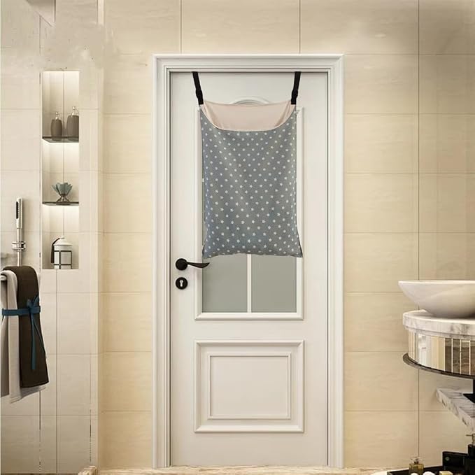 Adjustable Space Saving Door Hanging Laundry Hamper Bag Dorm Laundry Bag,Wide Open Top Over The Door Laundry Hamper with Free Hanging Hooks
