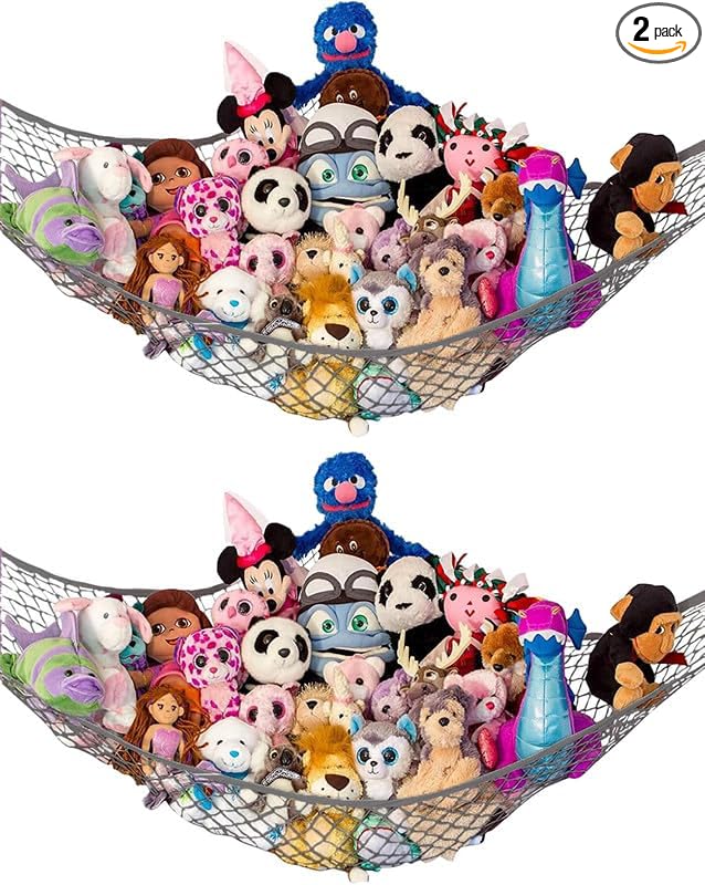 Stuffed Animal Hammock XL 2 Pack | Corner Stuffed Animal Storage & Plushie Net | Extra Large Toy Hammock for Stuffed Animals | Easy Hang, Hardware Included | Gray Bedroom Decor | by Lilly's Love
