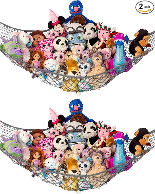 Stuffed Animal Hammock XL 2 Pack | Corner Stuffed Animal Storage & Plushie Net | Extra Large Toy Hammock for Stuffed Animals | Easy Hang, Hardware Included | Gray Bedroom Decor | by Lilly's Love