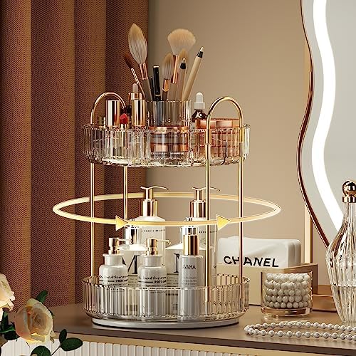 YCIA&DONE Rotating Makeup Organizer for Vanity, Large Capacity Make Up Storage Skin care Shelf Perfume Holders Cosmetic 