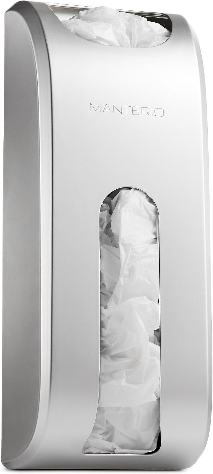 Manterio Plastic Bag Holder | UPGRADED Wall-Mount Grocery Bag Dispenser | Space-Saving Design | Easy Install | Smudge-Proof, Fingerprint-Resistant | Silver | Holds the Most Bags for Maximum Storage