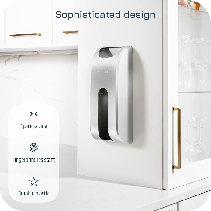 Manterio Plastic Bag Holder | UPGRADED Wall-Mount Grocery Bag Dispenser | Space-Saving Design | Easy Install | Smudge-Proof, Fingerprint-Resistant | Silver | Holds the Most Bags for Maximum Storage