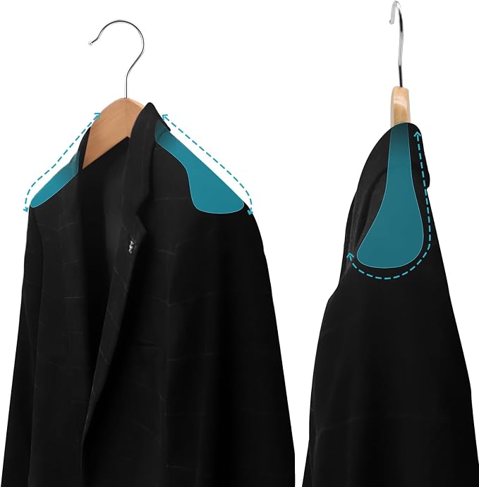 ABHENG Solid Wood Suit Hangers, 6 Pack, Coat Hangers with Non Slip Trouser Bar, 360° Swivel Hook, Heavy Duty Wide Hangers for Suit, Coat, Jacket, Trousers, Pants,17.3" W x 9" H, Natura AWY0406N