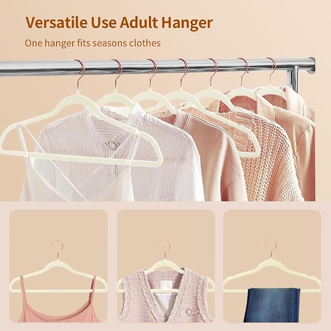 Stormix Adult Velvet Hangers Non-Slip, Shoulder Notches, 36 Pack Cream