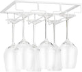 FOMANSH Wine Glass Rack - Under Cabinet Stemware Wine Glass Holder Glasses Storage Hanger Metal Organizer for Bar Kitchen White