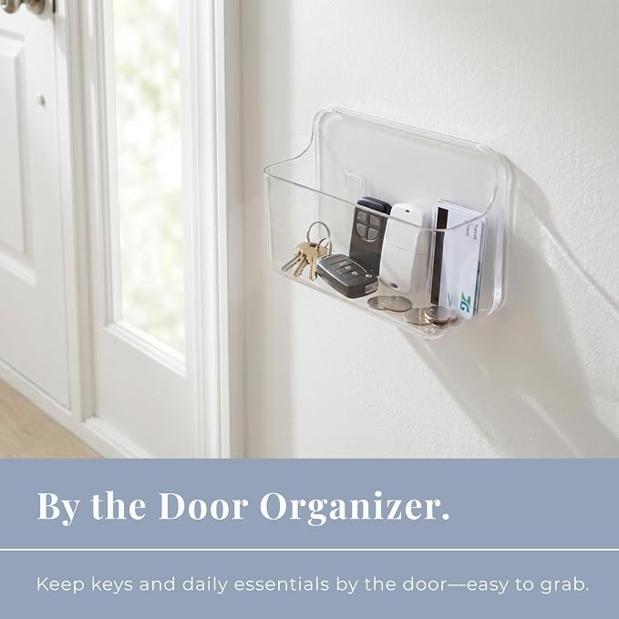No-Drill Wall Organizer Bin – Clear Removable Adhesive Storage Box with Drain Holes, PET Plastic, Ideal for Small Items in Kitchen, Bathroom, Cabinet Door – Sandra Series