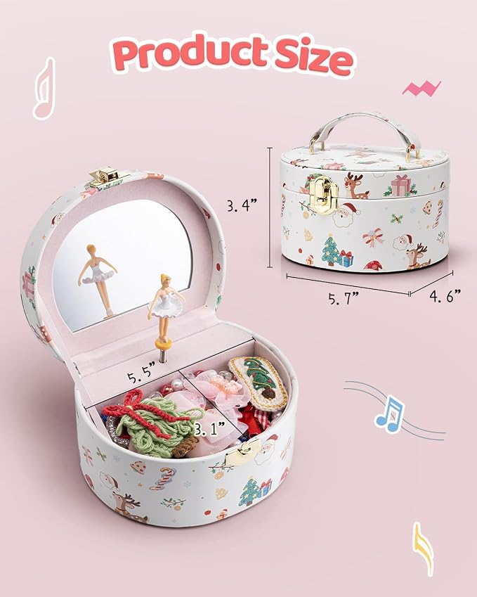 VLANDO 2Pcs Gifts for Girl, Musical Jewelry Box for Girls, Small Kid Music Box with Ballerina for Party Bedroom Decor, Gifts for Girls Kids - Christmas White