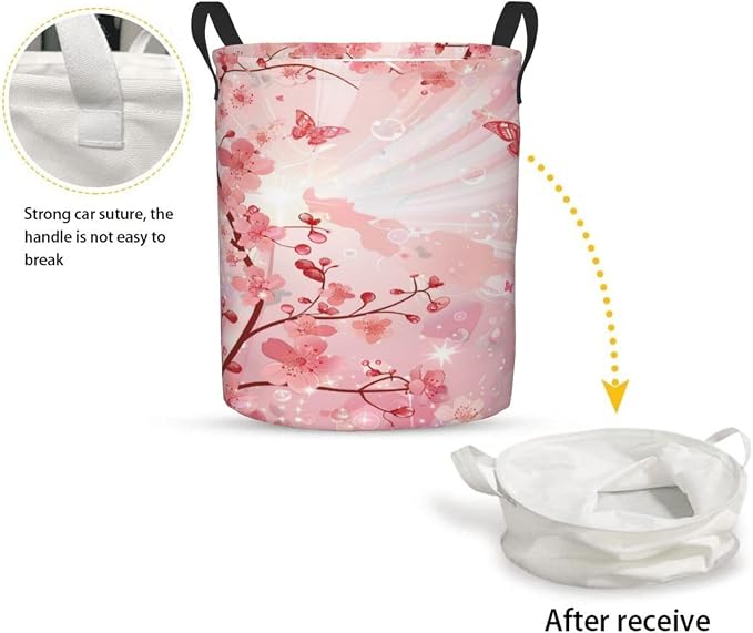 Beautiful Cherry Blossom Flowers Laundry Basket,Laundry Hamper,Collapsible Storage Bin, Oxford Fabric Clothes Baskets,Nursery Hamper For Home,Office,Dorm,Gift Basket