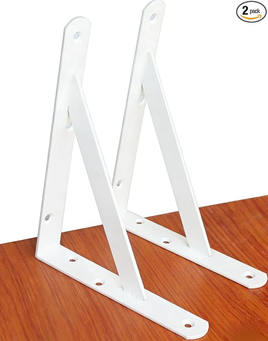 2 Pack L10 x H 8" White Heavy Duty Shelf Brackets with Screws Metal Shelf Brackets Shelf Support Angle Brackets for Shelves L Brackets Heavy Duty Floating Shelf
