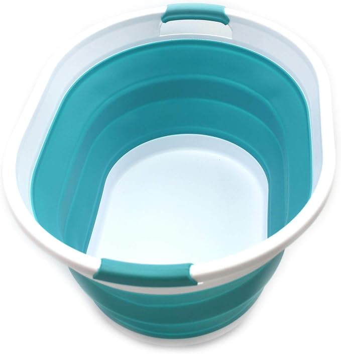 SAMMART 28L (7.4 gallon) Collapsible Plastic Laundry Basket-Oval Tub/Basket - Portable Washing Tub-Space Saving Laundry Hamper, Water capacity: 22L (5.8 gallon) (1, Bright Blue)