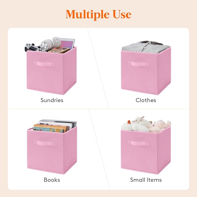 Lifewit Storage Cubes, Foldable Decorative Fabric Storage Baskets for Organizing Home Organizers with Handles for Shelves, Closet, 11 Inch Bins, 18L Pink, 6 Packs
