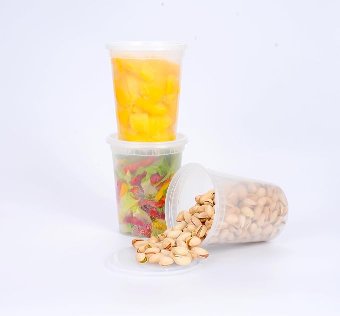 EDI [32 OZ, 20 Sets] Plastic Deli Food Storage Containers with Airtight Lids | Microwave-, Freezer-, Dishwasher-Safe | BPA Free | Heavy-Duty | Meal Prep | Leakproof | Recyclable