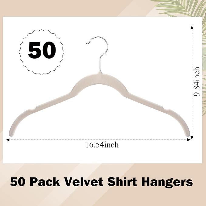 DoubleFill 50 Pack Velvet Hangers Non-Slip Shirt Clothes Hangers 360° Swivel Hook Slim Flocked Coat Hanger Heavy Duty Space Saving Felt Hanger for Women Men Pants Jackets Dress(Ivory White)
