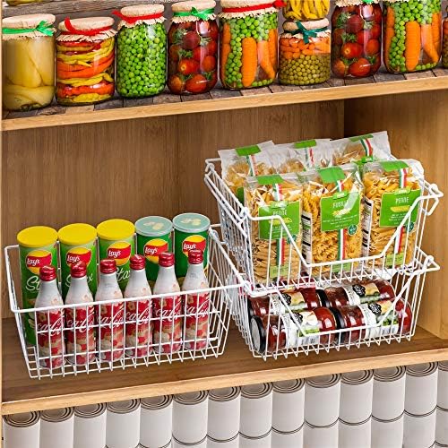 SANNO Large Freezer Baskets Metal Storage Organizer Bin Basket Wire Storage Basket for Kitchen Pantry Bathroom Set of 3 