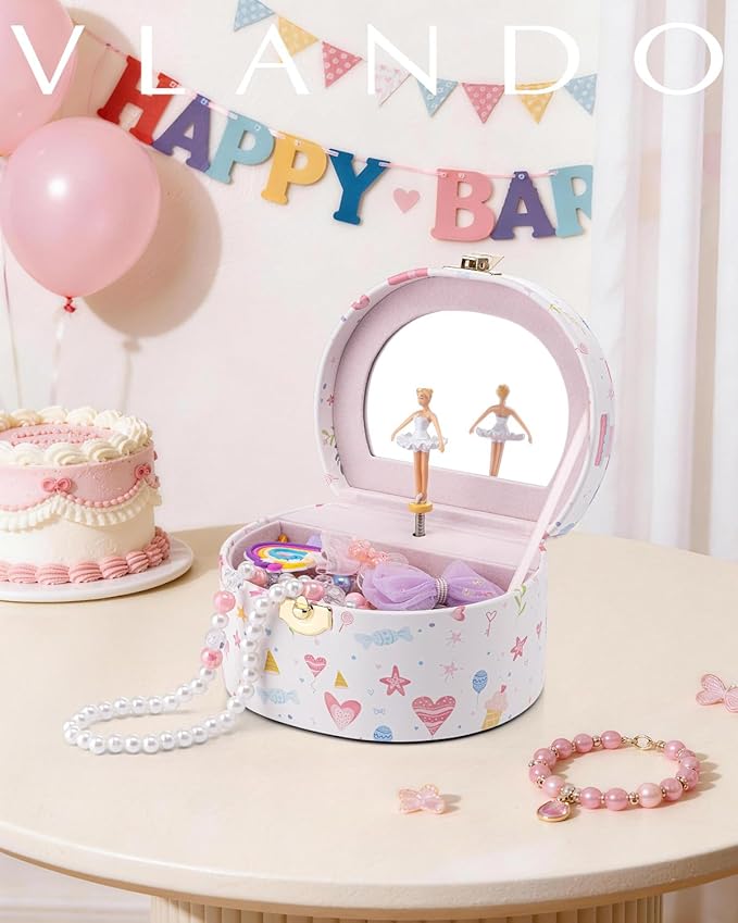 VLANDO Bithday Gift for Girl - Musical Jewelry Box for Girls, Small Kid Music Box with Ballerina for Party Bedroom Decor, Gifts for Girls Kids - Fantasy