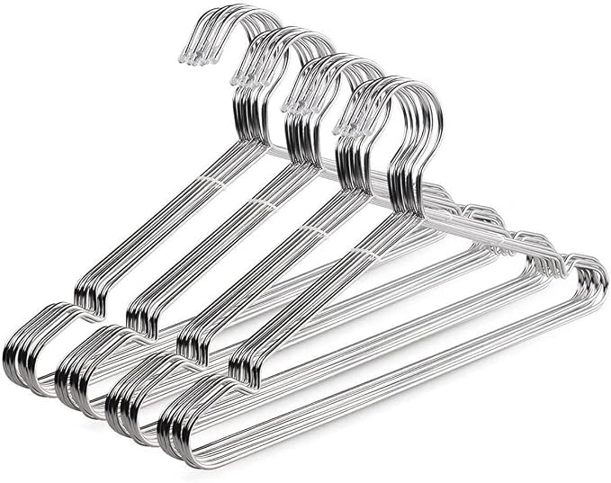 Stainless Steel Clothes Hangers 40 Pack, Space Saving Metal Closet Hangers with Shoulder Grooves, Heavy Duty Rust Resistant Hangers for Tank Tops, Cardigans, Shirts, Coats, Dorm and Outdoor Drying