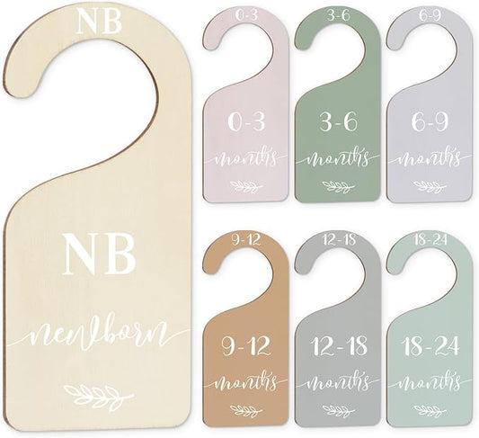 Whaline 7 Pcs Terrazzo Wood Baby Closet Size Dividers with White Velvet Bag Newborn to 24 Month Thicken Infant Wardrobe Hanger Organizers for Home Nursery Party Supplies