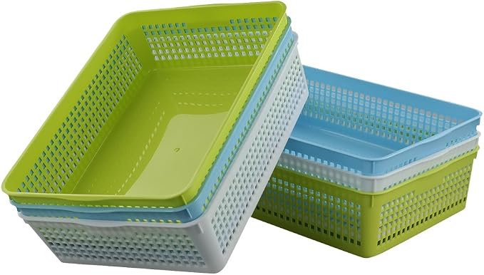 Cand 6 Packs Plastic A4 Paper Storage Baskte Tray for File, Paper, Letter, Green & Blue