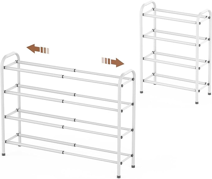 Gonfoam Shoe Rack for Closet, Expandable Shoe Organizer Storage Shelf, Adjustable Metal Free Standing Small Closet Shoe Rack for Entryway, Doorway (4-Tier Black)