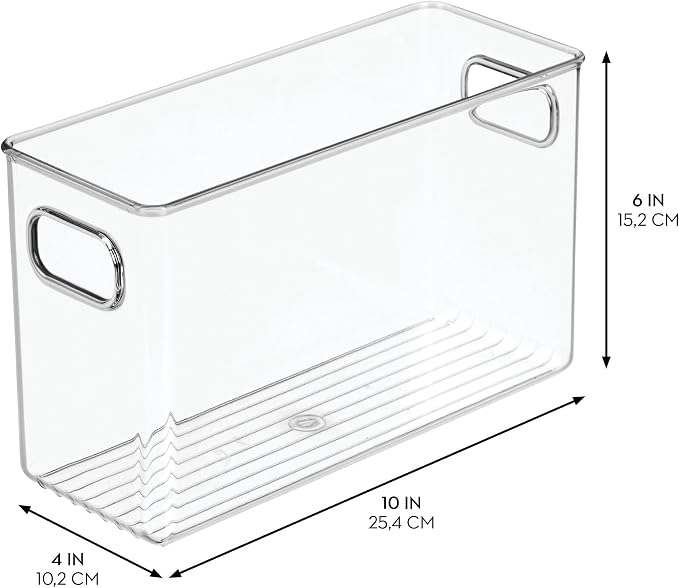 iDesign Slim Clear Plastic Storage Bin, Tall Narrow, 2-Pack | Organizer for Kitchen, Fridge, Pantry