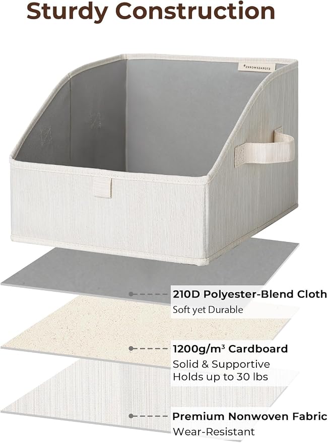 StorageWorks Closet Baskets for Shelves, Trapezoid Storage Bins, Closet Organizers and Storage, Clothes Organizing Bins, Small, 3-Pack, Mixing of Beige, White & Ivory