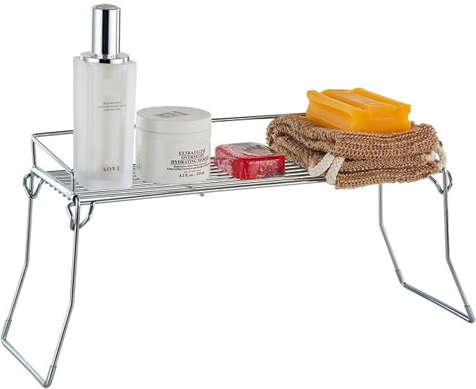 JUNCHU CHERRY Metal The Sink Vanity Organizer, Bathroom or Kitchen Sink Organizer, Feminine Products Organizer (Chrome)