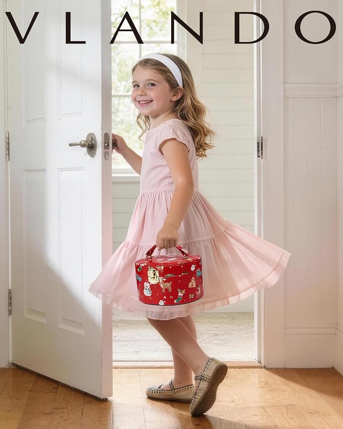 VLANDO 2Pcs Gifts for Girl, Musical Jewelry Box for Girls, Small Kid Music Box with Ballerina for Party Bedroom Decor, Gifts for Girls Kids - Christmas Red