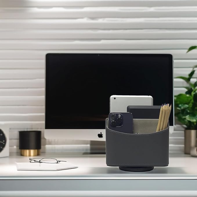 UnionBasic Rotating Desk Organizer, 360 Desk Spinning Caddy, Desktop TV Guide/Mail/Media/Remote Controller Holder Organizer,Grey
