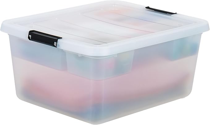 IRIS USA 18 QT Clear Storage Organizer with Removable Dividers, Stackable Plastic Storage Box with Lid, Modular Container for Crafts, Tools, Office & Pantry Organization
