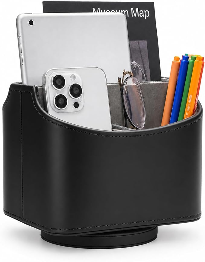 UnionBasic Rotating Desk Organizer, 360 Desk Spinning Caddy, Desktop TV Guide/Mail/Media/Remote Controller Holder Organizer,Black