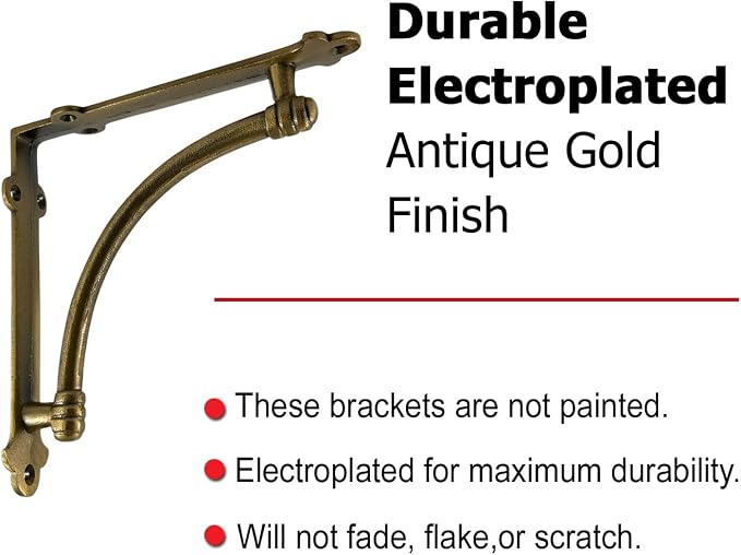 NACH Decorative Shelf Brackets, 4 Pack of 7.25 x 1.6 x 7.25 inch Gold Brackets - Cast Iron Shelf Brackets for Mounting - Industrial Style Decorative Brackets - Slim Version - AD-90-064GM