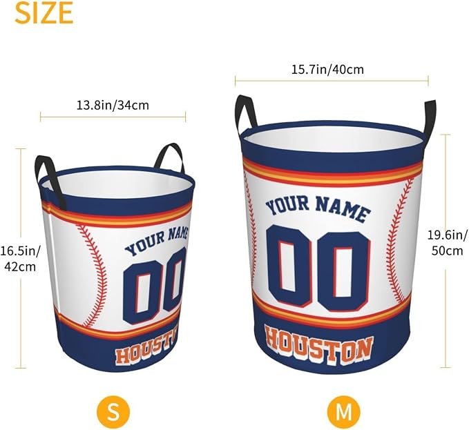 Custom Houston Laundry Hamper Personalized Laundry Basket Customized Name And Number Collapsible Storage Basket for Bedroom Bathroom Living Room Baseball Fan Gifts