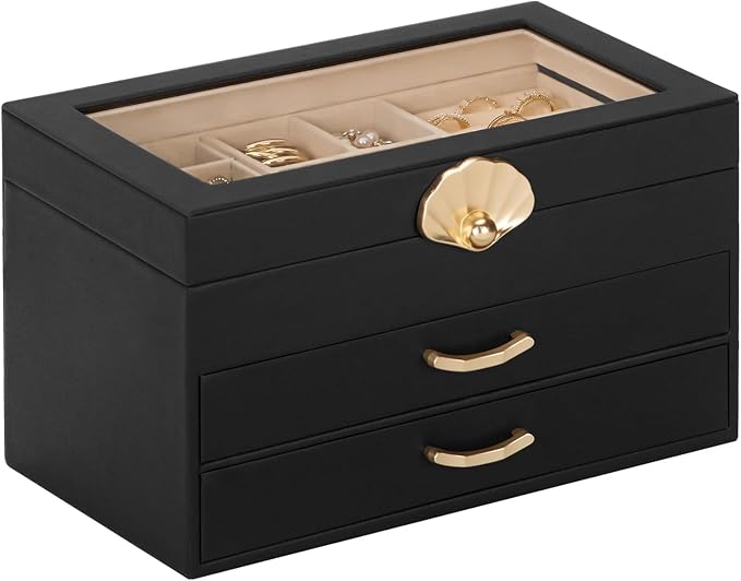 Enthralite Jewelry Box with 2 Drawers : Jewelry Display Organizer for Earrings Necklaces - Gift for Girls Women | Black