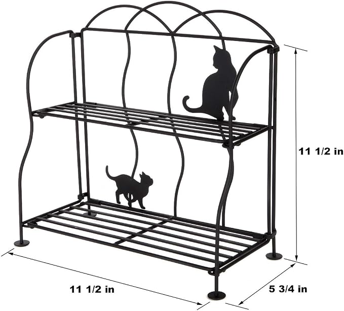 Lily's Home Cat Lovers Black Metal Countertop Wire Shelf Rack, Great for Household Items, Kitchen Organizer, Bathroom Storage and More. Foldable. 2-Tier