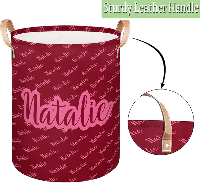Personalized Laundry Basket, Custom Gift Laundry Hamper, Collapsible Nursery Waterproof Laundry Baskets, Dirty Clothes Toy Hamper with Handles Name Text Red