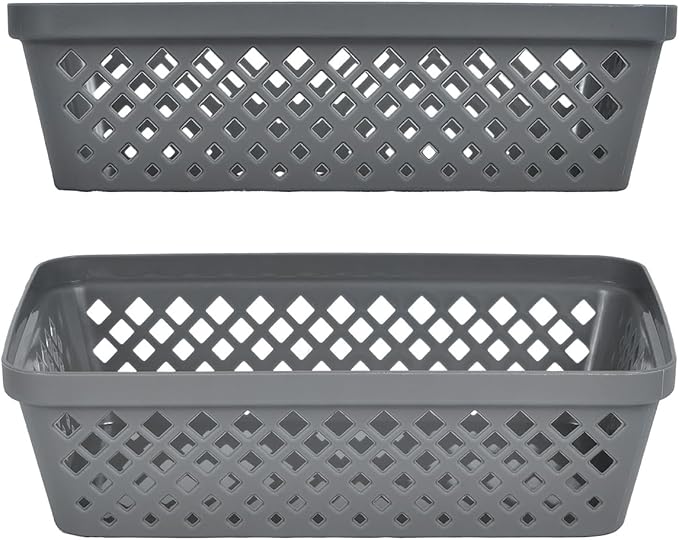 Glad Plastic Storage Basket Set - Multipurpose Drawer Trays, Kitchen Pantry Containers, and Bathroom Bins - Medium Organizers, Grey, 6 Count (Pack of 4)