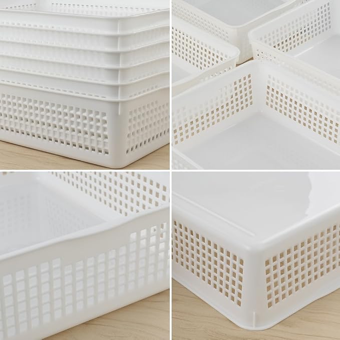Plastic Storage Trays Baskets/Organizing Baskets, Set of 6 (White) | 13.2 Inches x 9.6 Inches x 3.6 Inches, Perfectly Fits A4 Papers, Documents and Daily Small Supplies