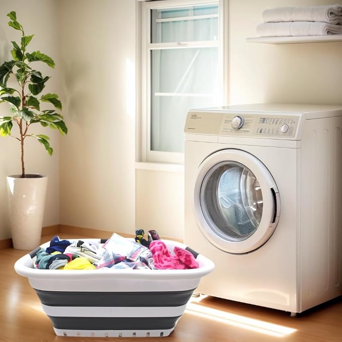 SAMMART 41L (10.8 gallon) Collapsible 3 Handled Plastic Laundry Basket - Foldable Pop Up Storage Container/Organizer - Portable Washing Tub - Space Saving Hamper/Basket (3 handled rectangular, Black)