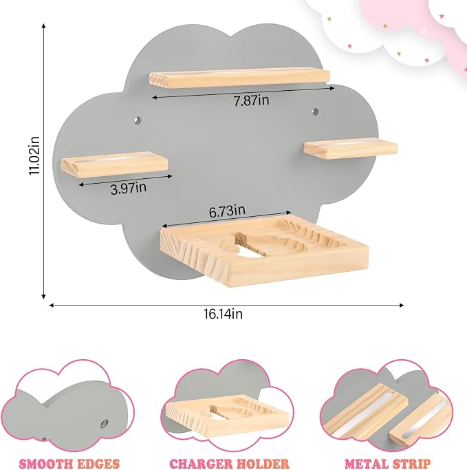 Clouds for Toniebox 1/2 Tonies Figures Organizer Storage Shelf Wall Mounted, Magnetic Floating Shelves for Toniebox Player Display Collection 20~30 Characters (Gray)