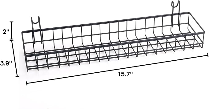Kaforise Hanging Basket for Wire Wall Grid Panel, Multi-Function Wall Storage and Display Basket, Medium Size, Black Painted