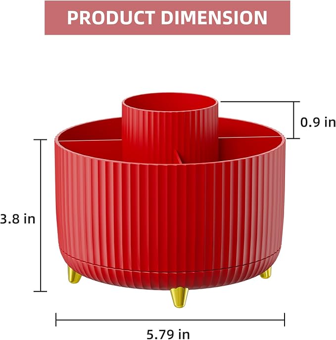 Marbrasse Desk Organizer, 360-Degree Rotating Pen Holder for Desk, Desk Organizers and Accessories with 5 Compartments Pencil Organizer, Art Supply Storage Box Caddy for Office, Home (Red)