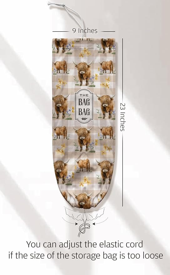 Highland Cow Plastic Bag Holder,Grocery Bag Holder Organizer Storage for Kitchen 23" x 9"