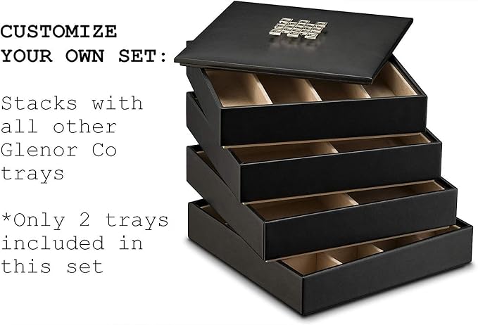 Glenor Co Jewelry Organizer Tray - Set of 2 - Stackable Empty 2 Inch Deep Jewelry Storage Trays w/o dividers - Display on Dresser or Drawer - Compatible with Other Trays - Black